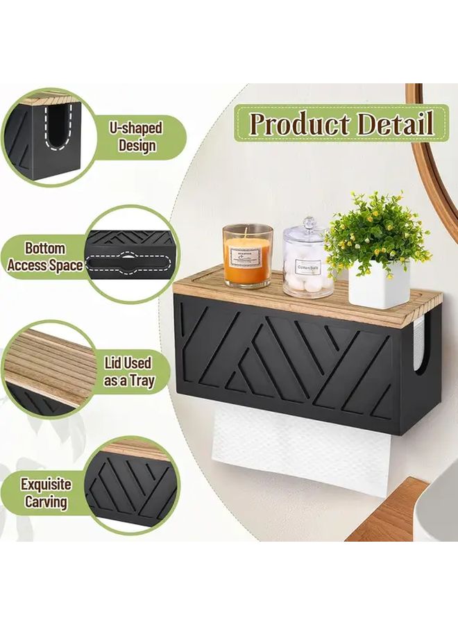 Black Wall Mounted Tissue Dispenser With Lid Bathroom Kitchen Toilet Paper Holder Space Saving Vertical Design Easy Install - Image 2